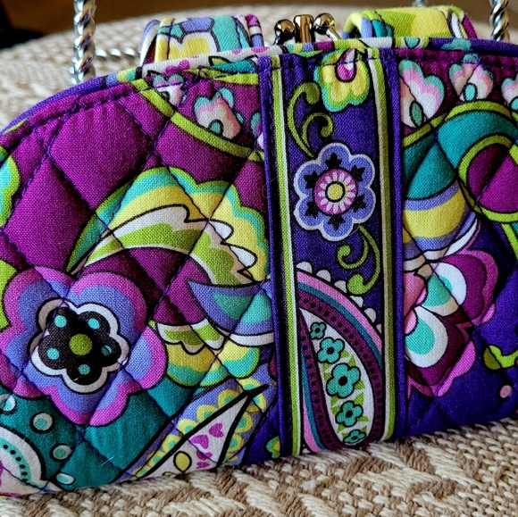 Vera Bradley Bowler Bag with Matching Wallet Set Purple and Green Paisley Print - Picture 8 of 10